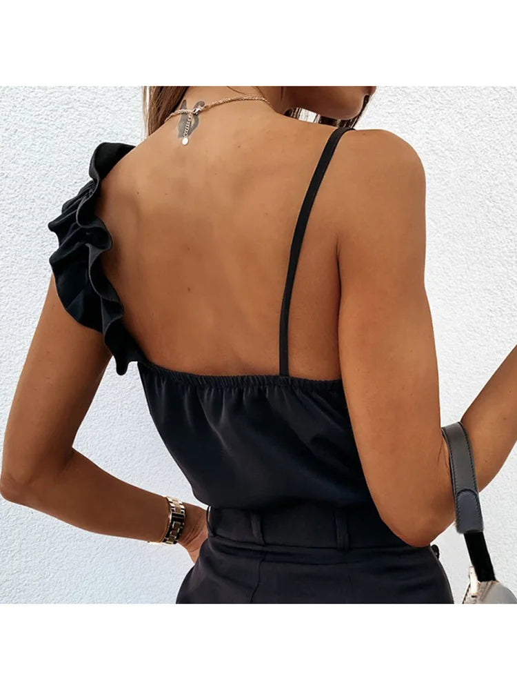Bluse sexy V-Ausschnitt Rüschen Blusen rücken freie Spaghetti träger